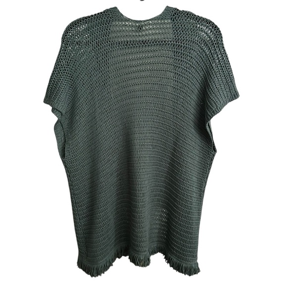 MARGARET O’LEARY Green Crocheted Open Fringe Cardigan Loose Knit Boho Size Small - Picture 2 of 11
